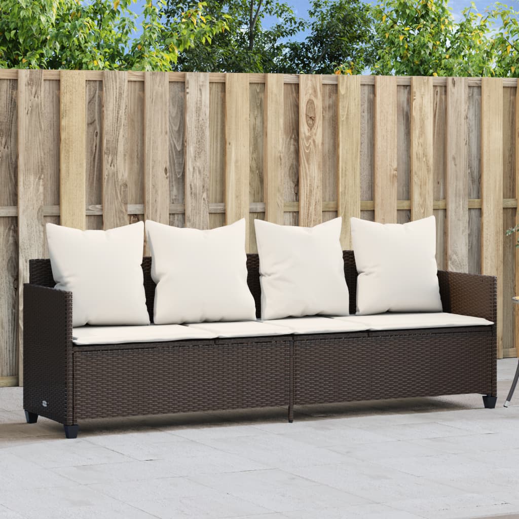 Vidaxl ligbed met kussens poly rattan bruin