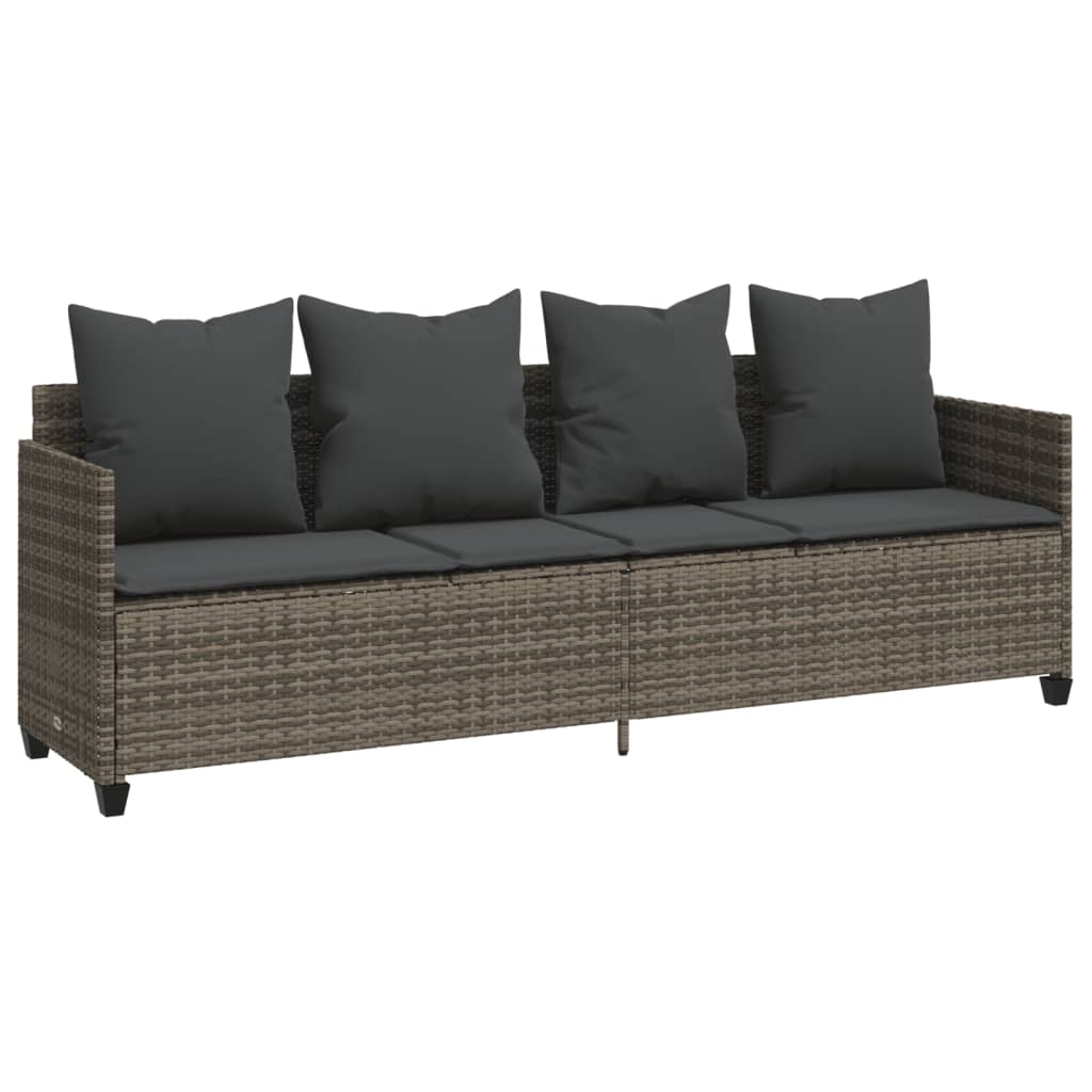 Vidaxl ligbed met kussen poly rattan grijs