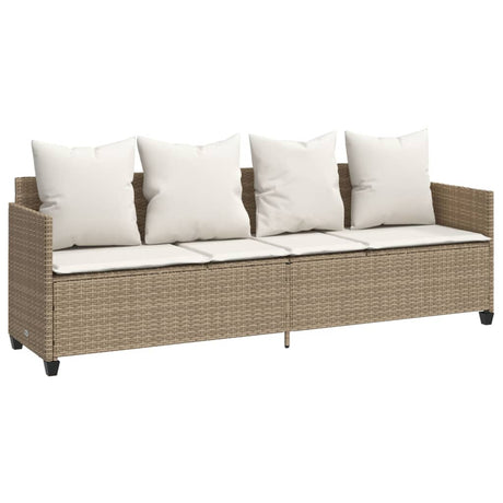 Vidaxl ligbed met kussens poly rattan beige