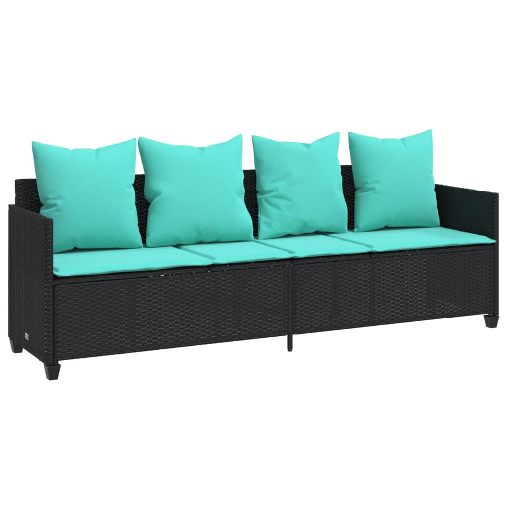 Vidaxl ligbed met kussens poly rattan zwart