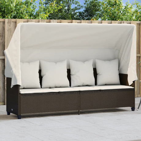 Vidaxl ligbed met luifel en kussens poly rattan bruin