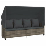 Vidaxl ligbed met luifel en kussens poly rattan grijs