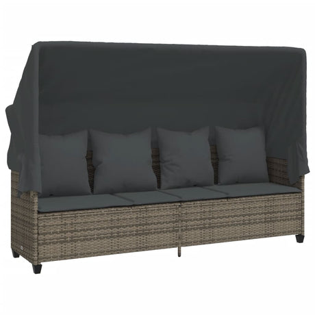 Vidaxl ligbed met luifel en kussens poly rattan grijs