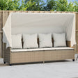 Vidaxl ligbed met luifel en kussen poly rattan beige
