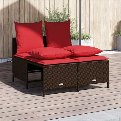 Vidaxl 4-delige tuinbankset met kussens, bruin polyrotan