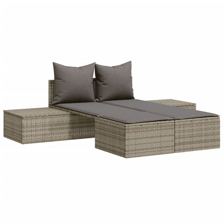 Vidaxl ligbed 2-persoons met kussens poly rattan grijs