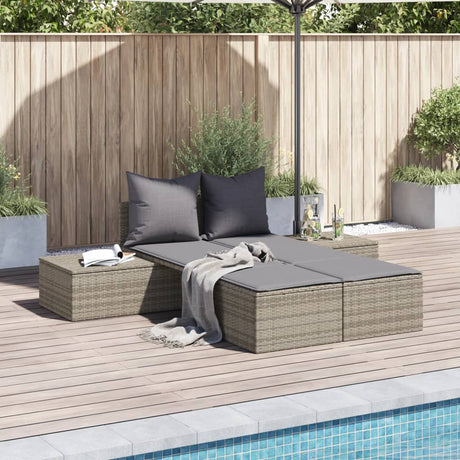 Vidaxl ligbed 2-persoons met kussens poly rattan grijs