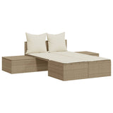 Vidaxl ligbed 2-persoons met kussens poly rattan beige