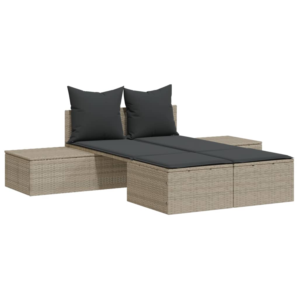 Vidaxl ligbed 2-persoons met kussens poly rattan lichtgrijs