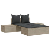 Vidaxl ligbed 2-persoons met kussens poly rattan lichtgrijs