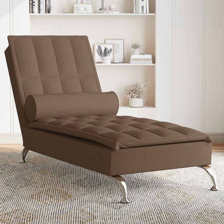 Vidaxl massage chaise longue met bolster stof bruin