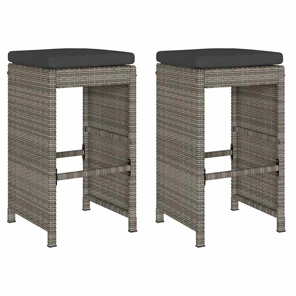Vidaxl tuinbarkrukken met kussens 2 st poly rattan grijs