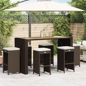 Vidaxl tuinbarkrukken 6 st met kussens poly rattan bruin