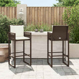 Vidaxl tuinbarkrukken 2 st met kussens poly rattan bruin