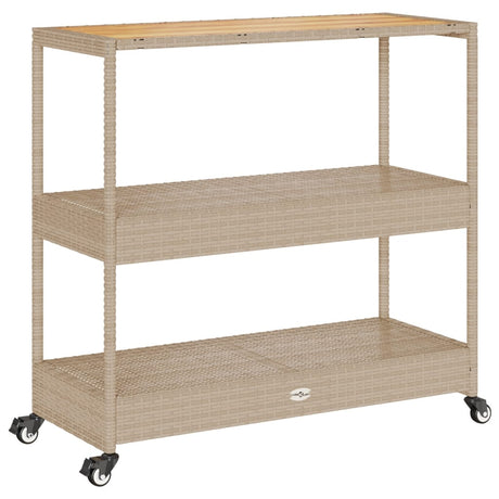 Vidaxl keukentrolley 3-laags poly rattan en massief acaciahout beige