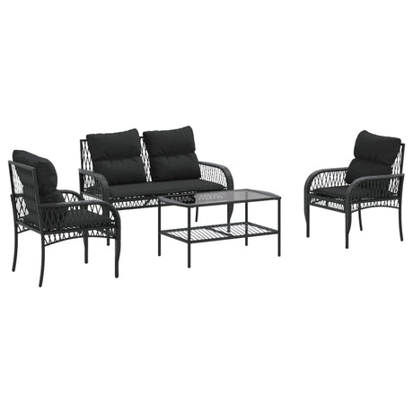Vidaxl 4-delige loungeset met kussens poly rattan zwart