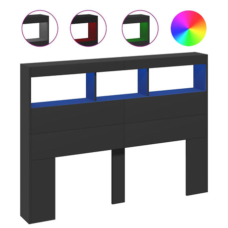 Vidaxl hoofdbordkast met led-verlichting 140x17x102 cm zwart
