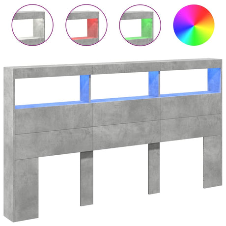 Vidaxl hoofdbordkast met led-verlichting 180x17x102 cm betongrijs