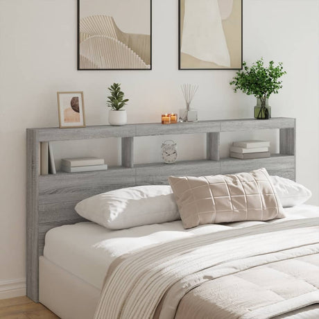 Vidaxl hoofdbordkast met led-verlichting 200x17x102 cm grijs sonoma