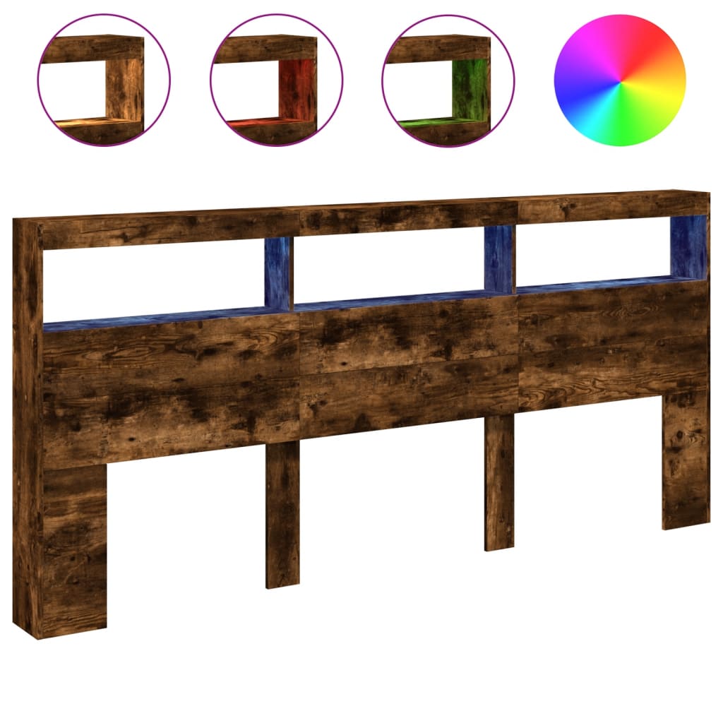 Vidaxl hoofdbordkast met led-verlichting 220x17x102 cm gerookt eiken