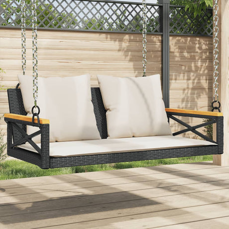 Vidaxl schommelbank met kussens 109x62x40 cm poly rattan zwart