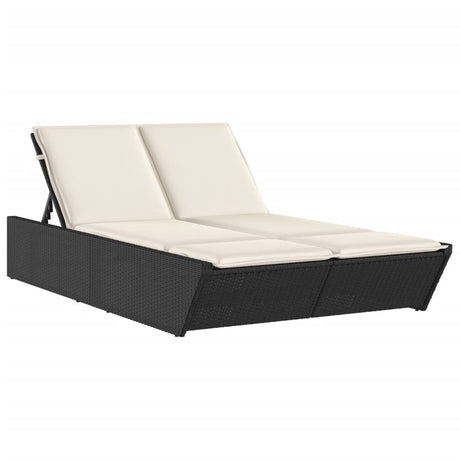 Vidaxl ligbed 2-persoons met kussens poly rattan zwart