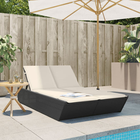 Vidaxl ligbed 2-persoons met kussens poly rattan zwart