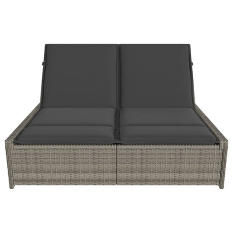 Vidaxl ligbed 2-persoons met kussens poly rattan grijs