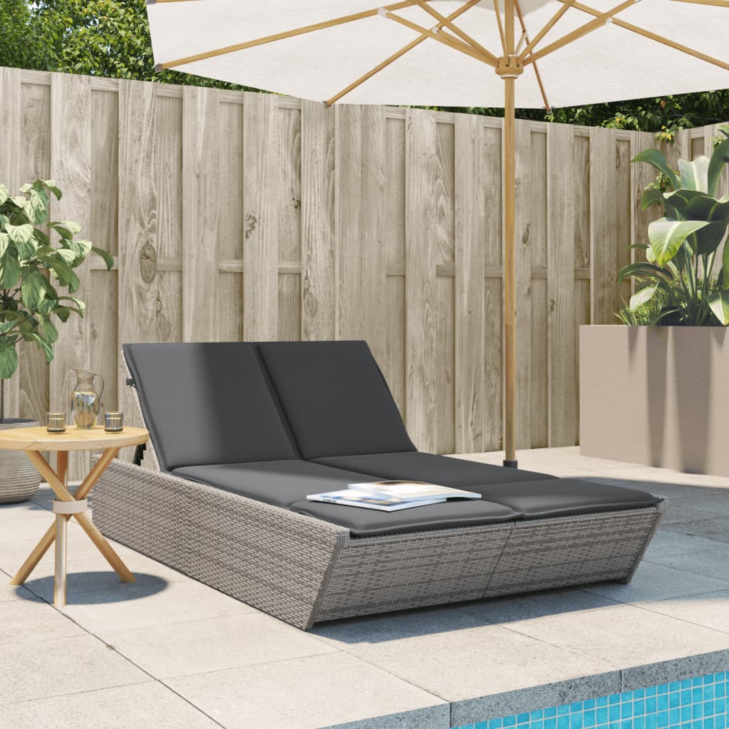 Vidaxl ligbed 2-persoons met kussens poly rattan grijs