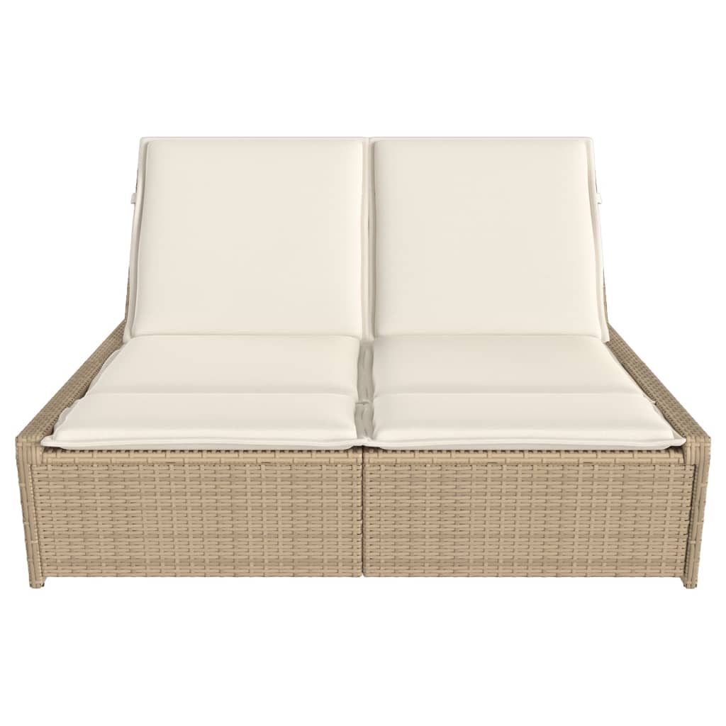 Vidaxl ligbed 2-persoons met kussens poly rattan beige