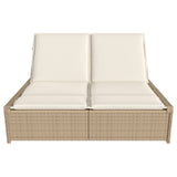 Vidaxl ligbed 2-persoons met kussens poly rattan beige