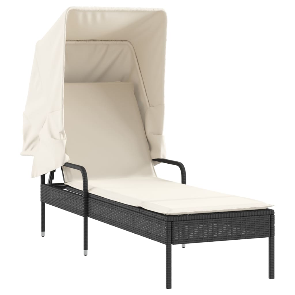 Vidaxl ligbed met luifel poly rattan zwart