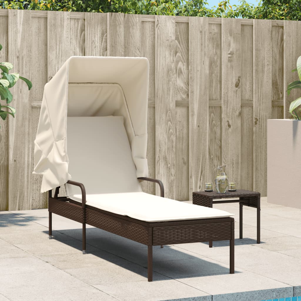 Vidaxl ligbed met luifel poly rattan bruin