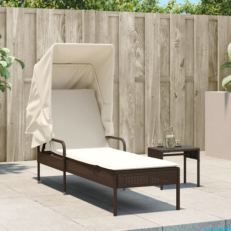 Vidaxl ligbed met luifel poly rattan bruin