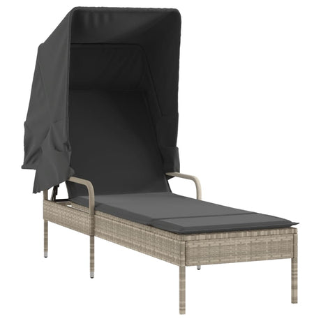 Vidaxl ligbed met luifel poly rattan lichtgrijs