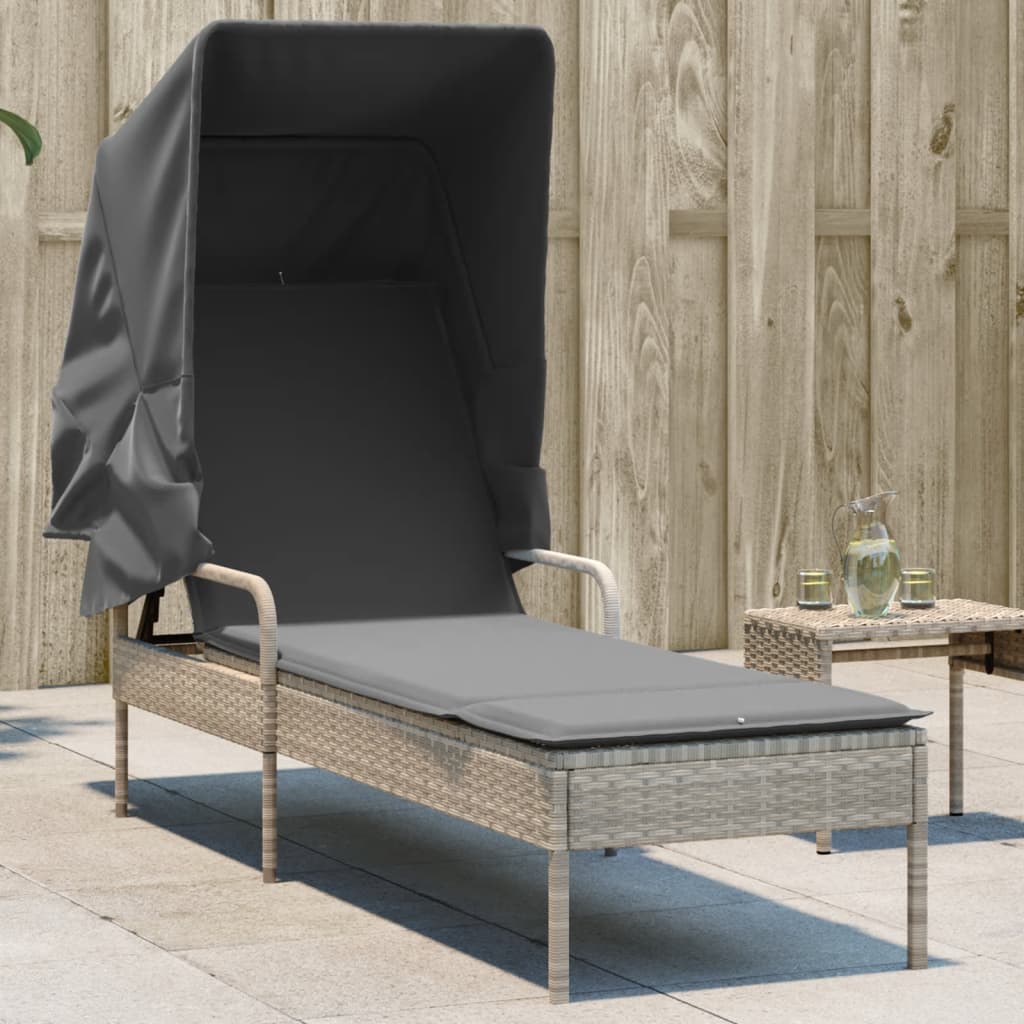 Vidaxl ligbed met luifel poly rattan lichtgrijs