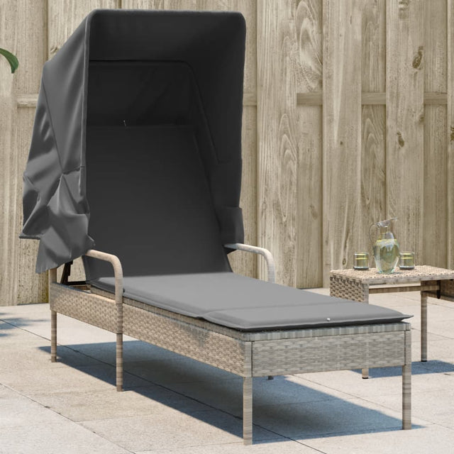 Vidaxl ligbed met luifel poly rattan lichtgrijs
