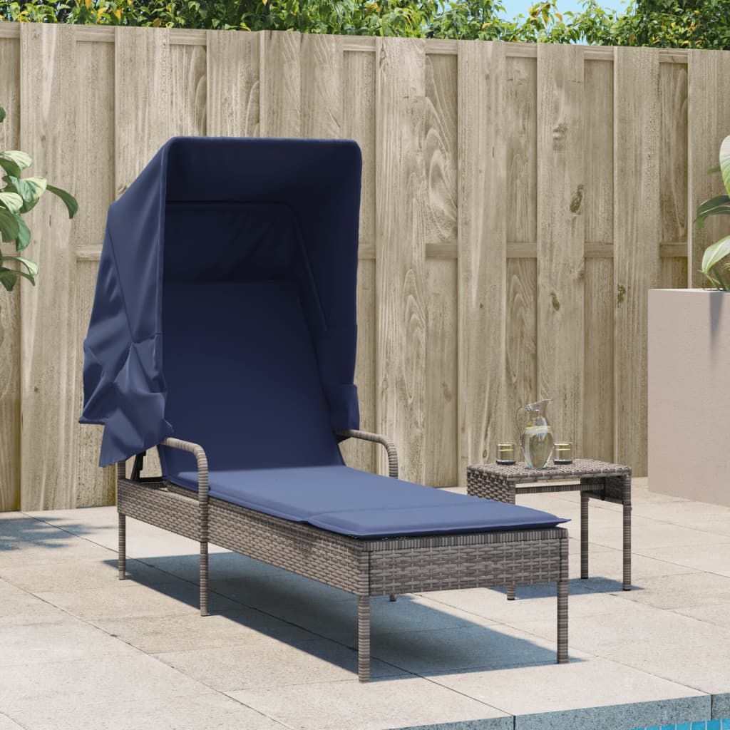 Vidaxl ligstoel met luifel grijs poly rattan