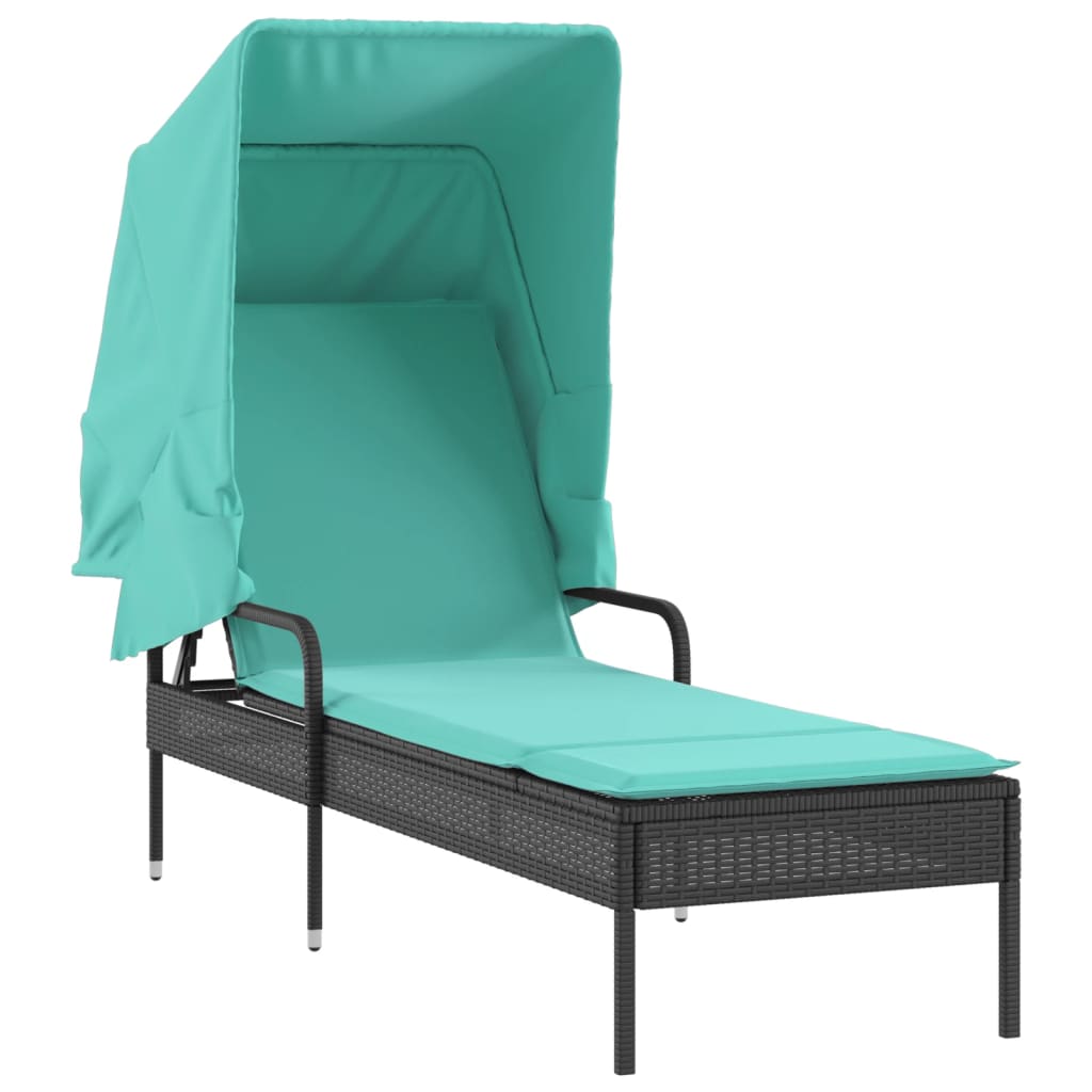 Vidaxl ligstoel met luifel zwart poly rattan