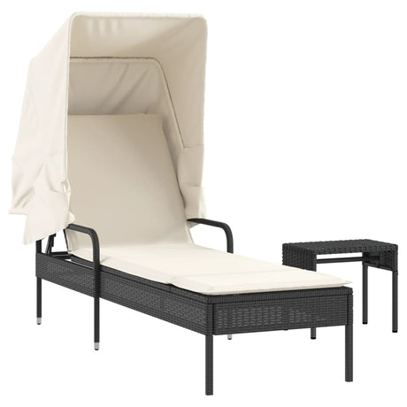 Vidaxl ligbed met luifel en tafel poly rattan zwart