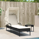 Vidaxl ligbed met luifel en tafel poly rattan zwart