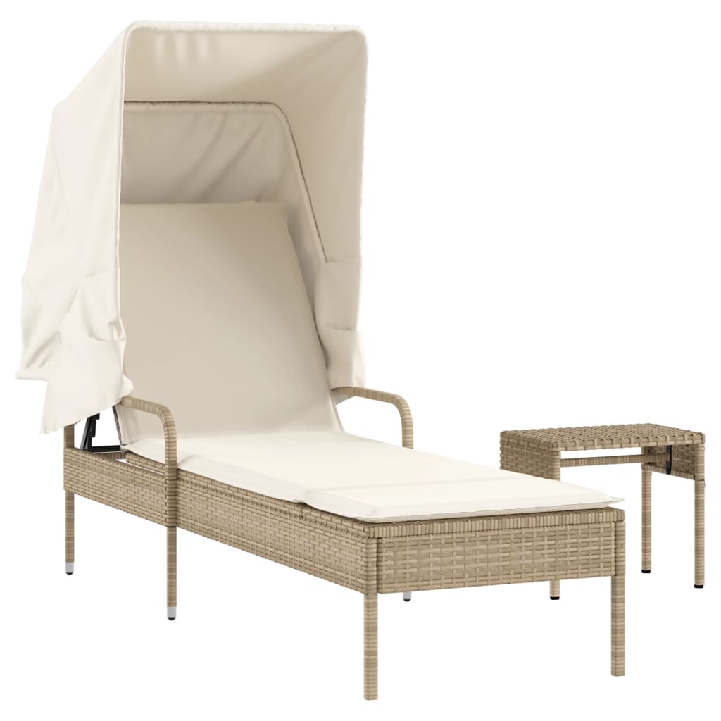 Vidaxl ligbed met luifel en tafel poly rattan beige
