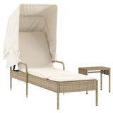 Vidaxl ligbed met luifel en tafel poly rattan beige