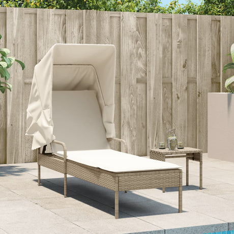 Vidaxl ligbed met luifel en tafel poly rattan beige