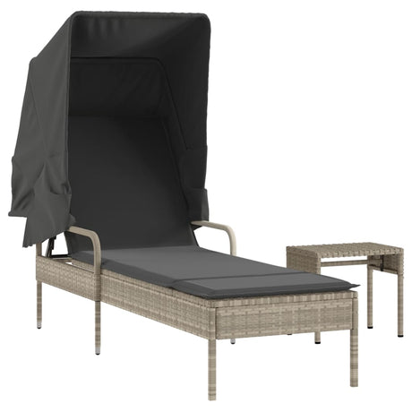 Vidaxl ligbed met luifel en tafel poly rattan lichtgrijs