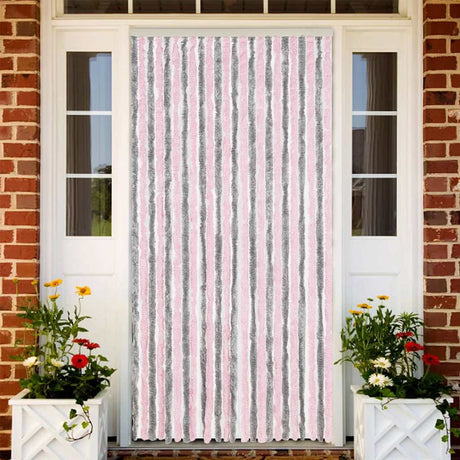Zasłona muchowa Vidaxx 100x230 cm szenilowa srebrnoszara i różowa