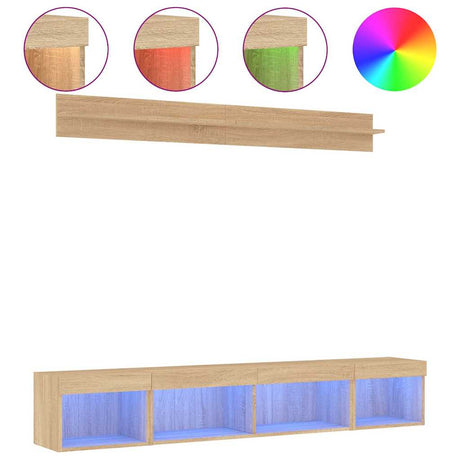 Vidaxl 5-delige tv-wandmeubelset met led bewerkt hout sonoma eiken