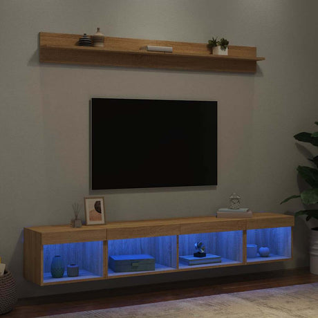Vidaxl 5-delige tv-wandmeubelset met led bewerkt hout sonoma eiken