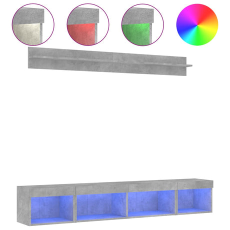 Vidaxl 5-delige tv-wandmeubelset met led bewerkt hout betongrijs