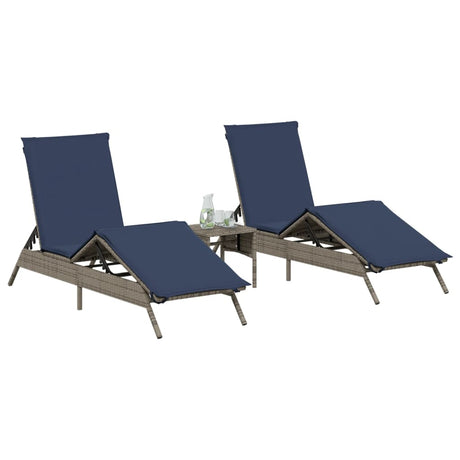 Vidaxl ligbedden 2 st met tafel poly rattan grijs (alleen vs)